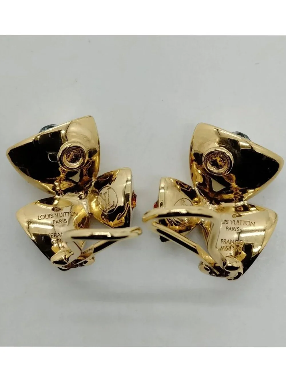 Authentic Louis Vuitton Gold Tone LV Icon Stud Earrings Crystal Designer Jewelry